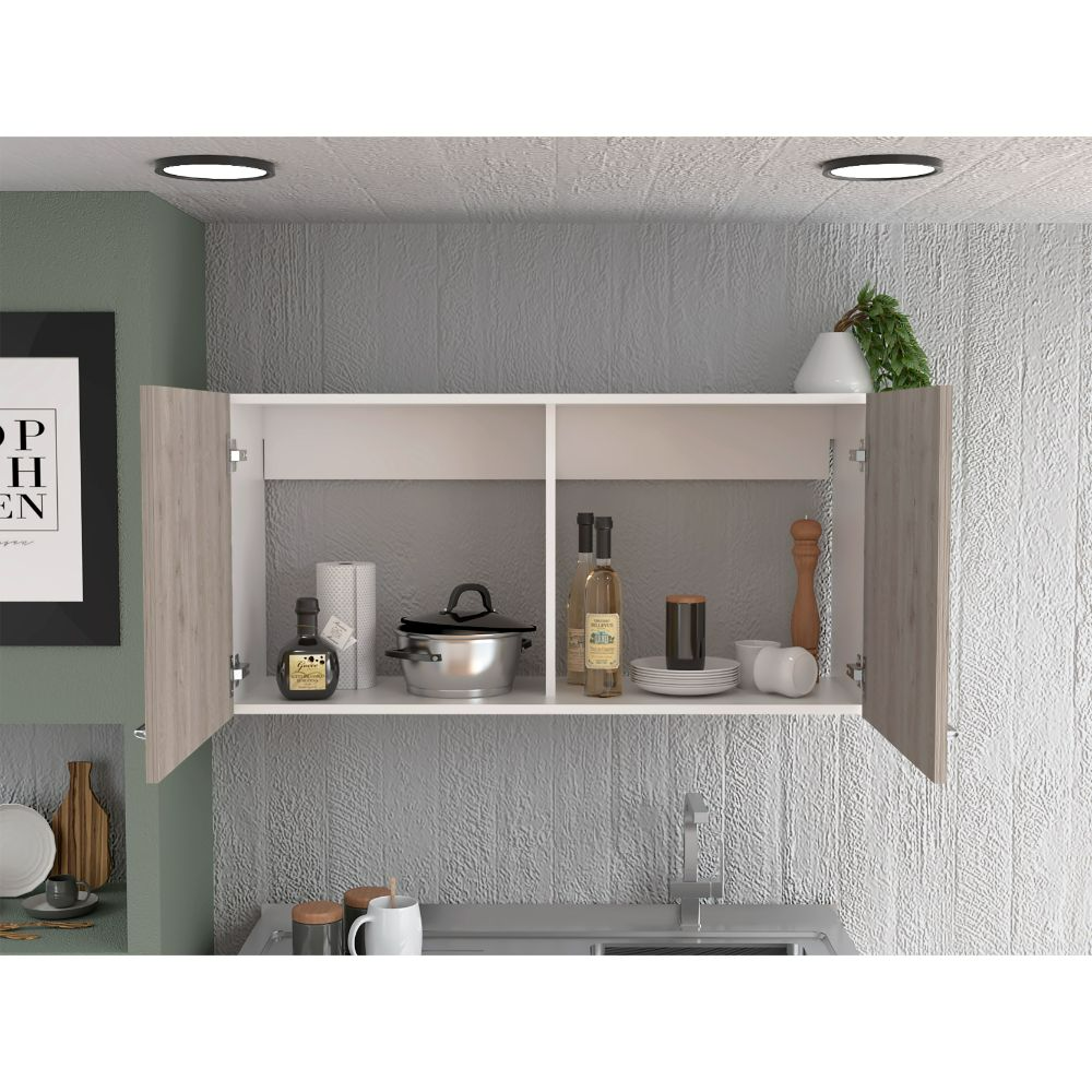 Wall Cabinet Toran, Two Shelves, Double Door, White / Light Gray Finish-1