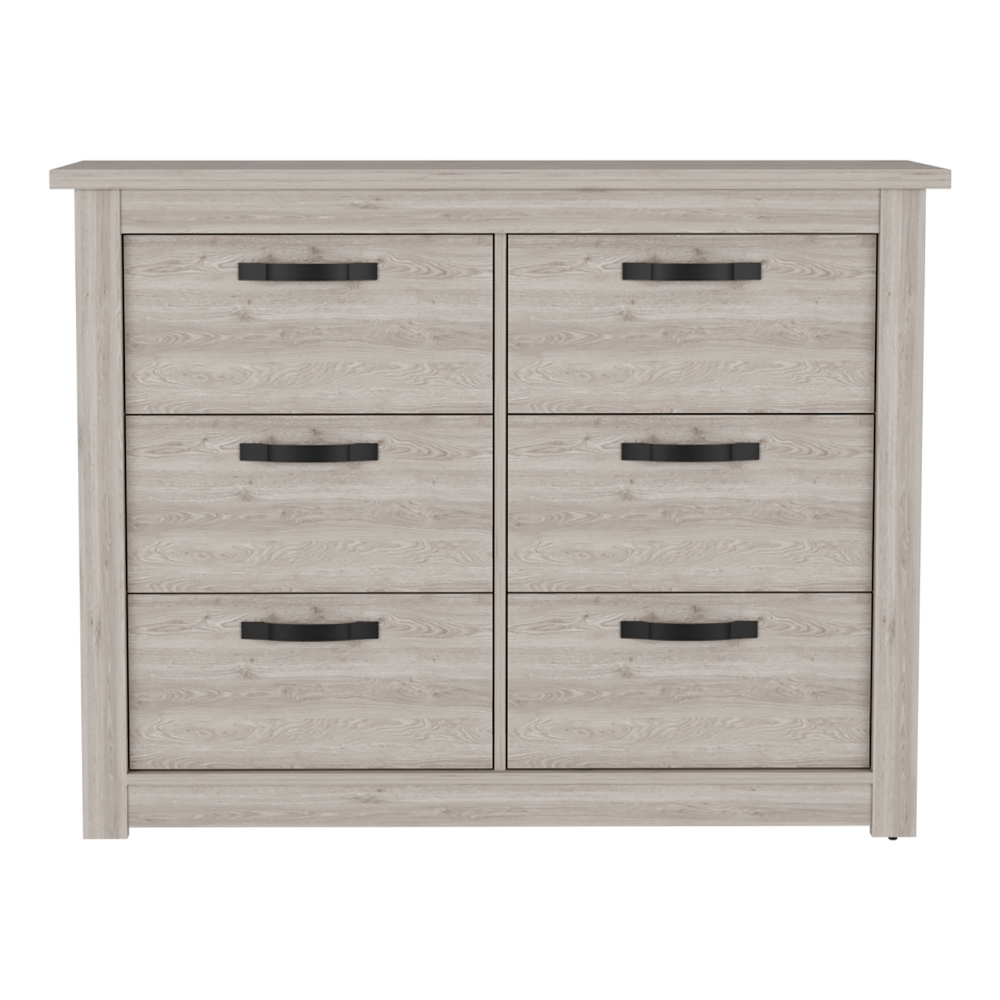 6 Drawer Double Dresser Toret, Metal Hardware, Light Gray Finish-3