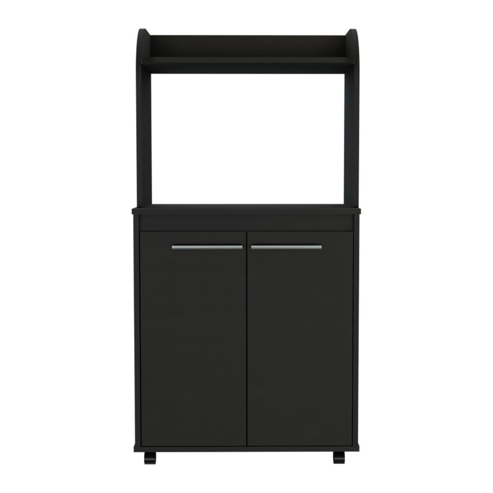 Kitchen Cart Totti, Double Door Cabinet, One Open Shelf, Two Interior Shelves, Black Wengue Finish-3