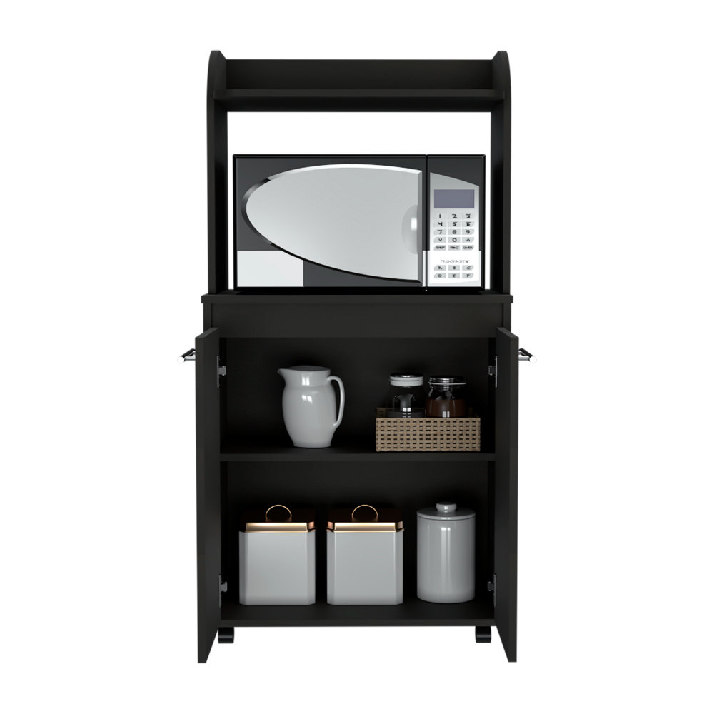 Kitchen Cart Totti, Double Door Cabinet, One Open Shelf, Two Interior Shelves, Black Wengue Finish-2