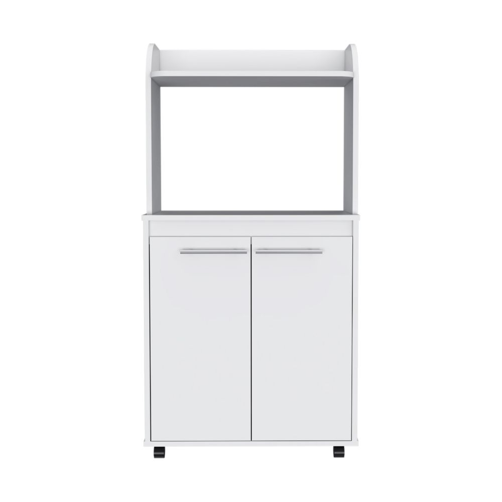 Kitchen Cart Totti, Double Door Cabinet, One Open Shelf, Two Interior Shelves, White Finish-3