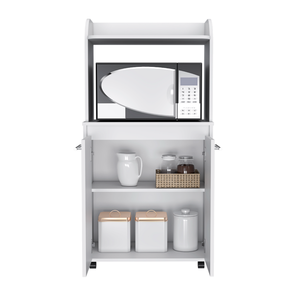 Kitchen Cart Totti, Double Door Cabinet, One Open Shelf, Two Interior Shelves, White Finish-2