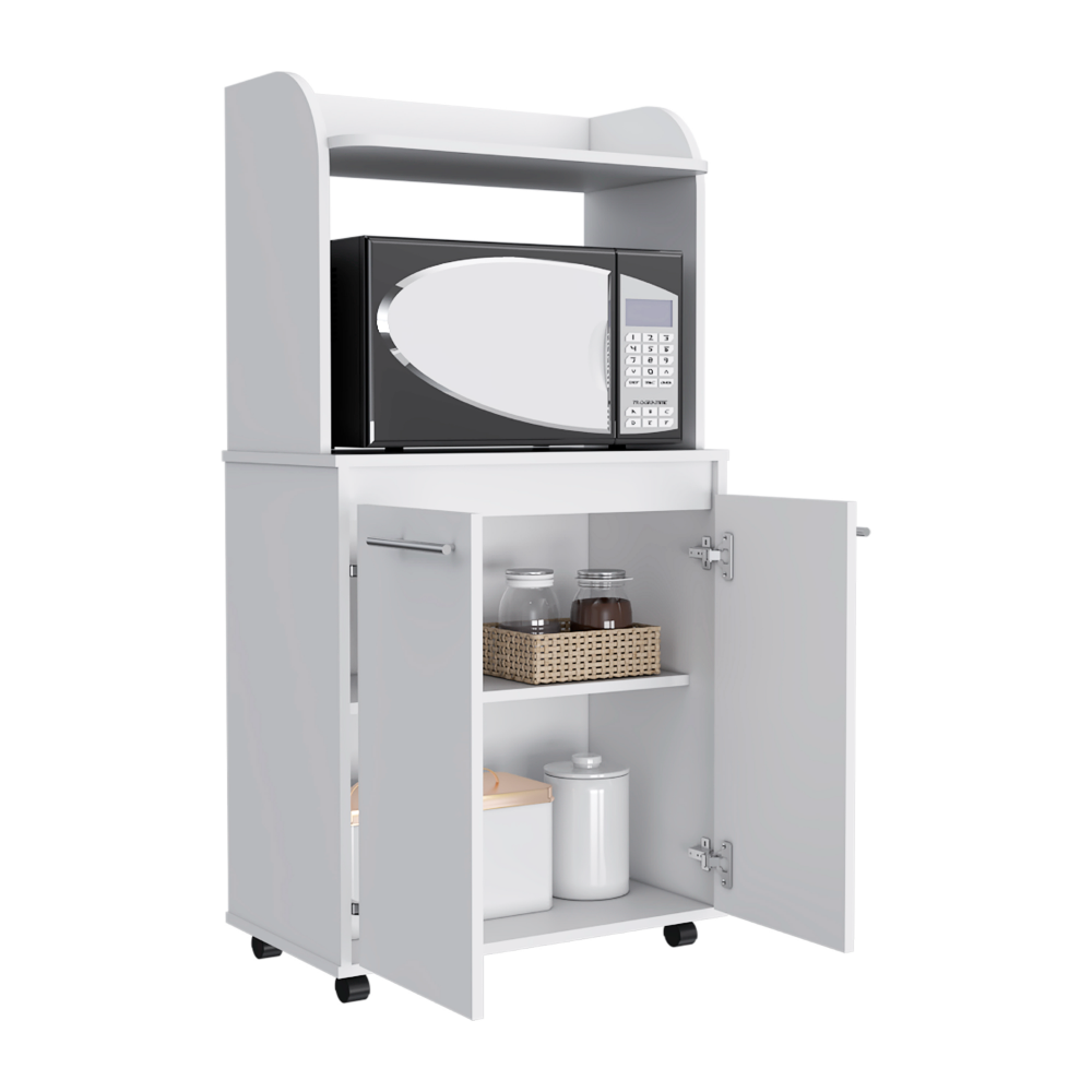 Kitchen Cart Totti, Double Door Cabinet, One Open Shelf, Two Interior Shelves, White Finish-4