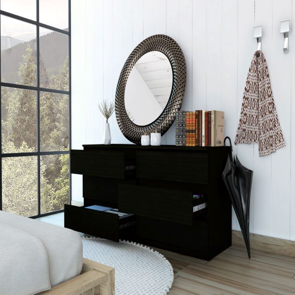 6 Drawer Double Dresser Tronx, Superior Top, Black Wengue Finish-1