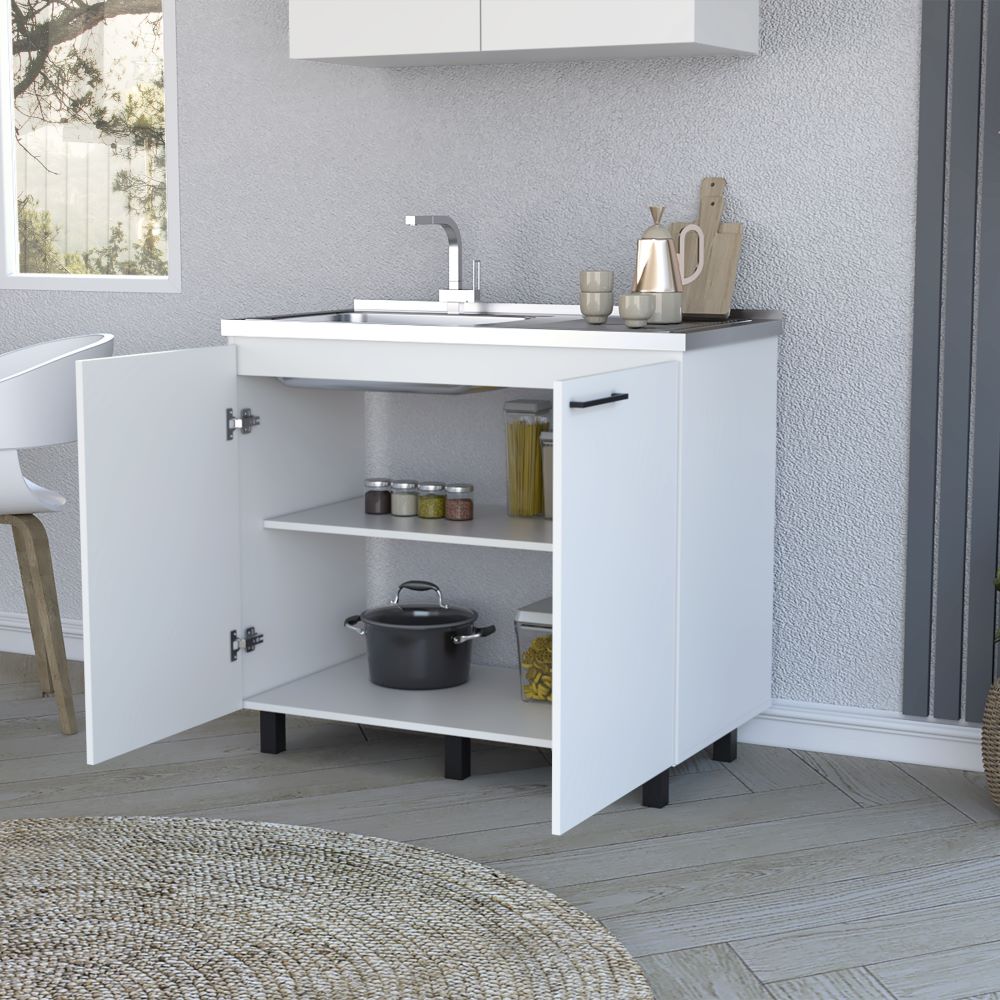 Utility sink cabinet Burwood, Two Shelves, White Finish-1