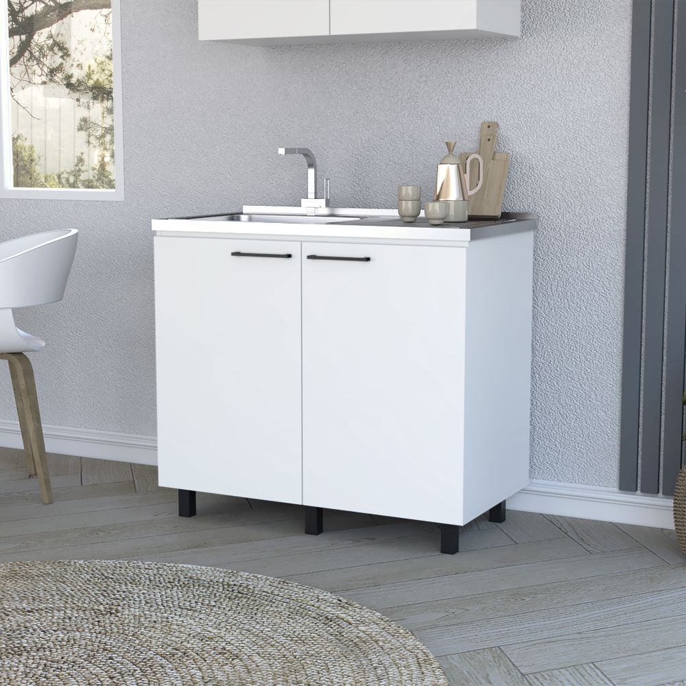 Utility sink cabinet Burwood, Two Shelves, White Finish-0