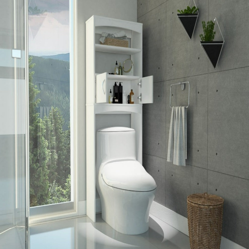 Over The Toilet Cabinet Valentia, Three Shelves, White Finish-1