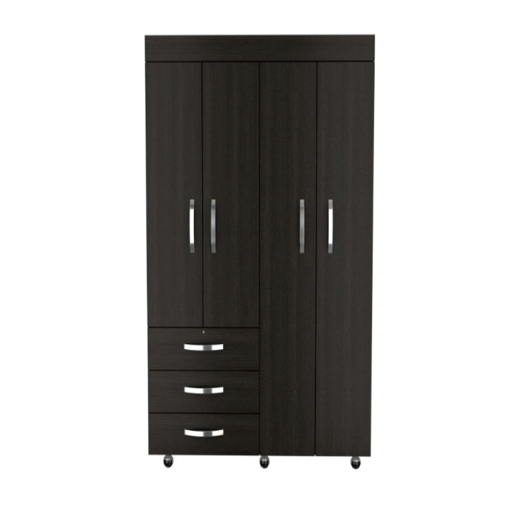 Mobile Armoire Velvet, Rods, Double Door Cabinet, Three Drawers, Black Wengue Finish-3