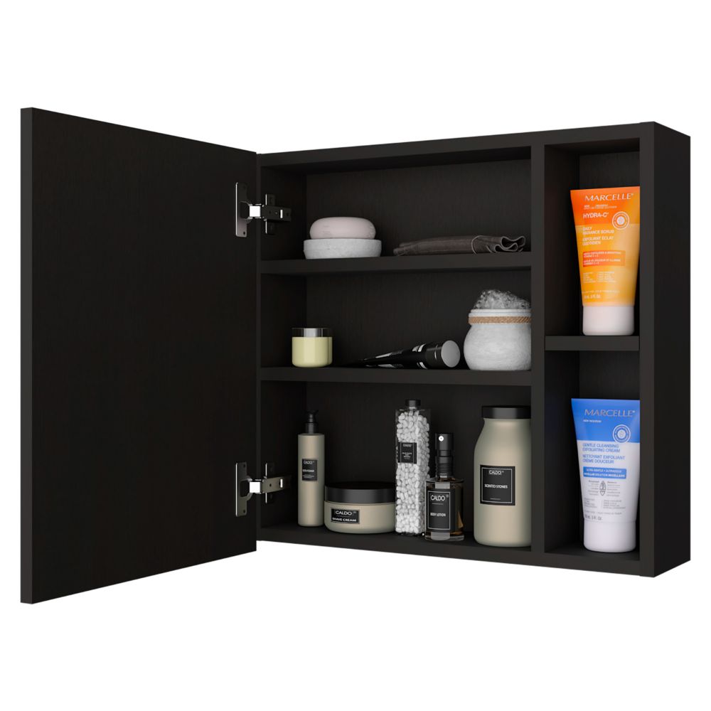 Medicine Cabinet Viking, Three Internal Shelves, Single Door, Two External Shelves, Black Wengue Finish-4