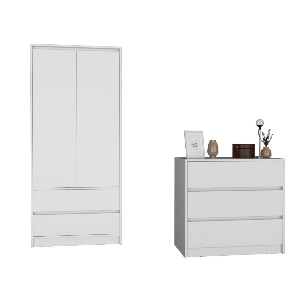 Lewes 2 Piece Bedroom Set, Dresser + Armoire, White Finish-1