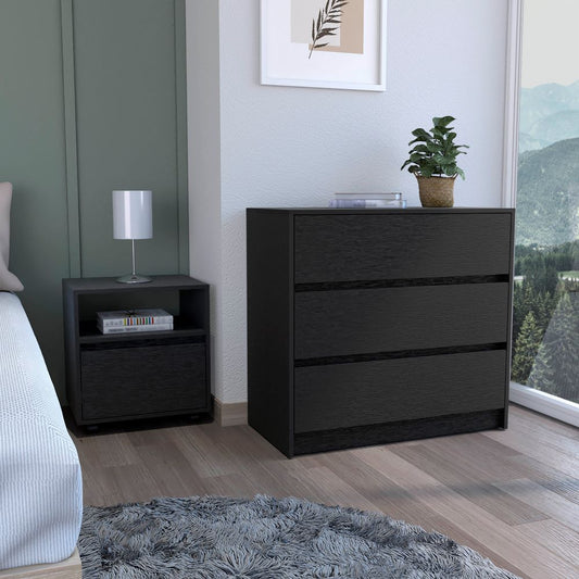 Milford 2 Piece Bedroom Set, Nightstand + Dresser, Black Wengue Finish-0