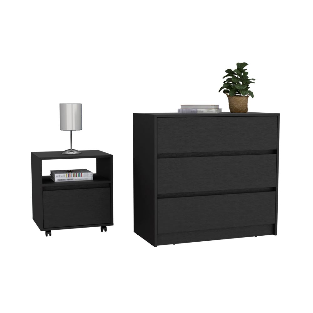 Milford 2 Piece Bedroom Set, Nightstand + Dresser, Black Wengue Finish-1