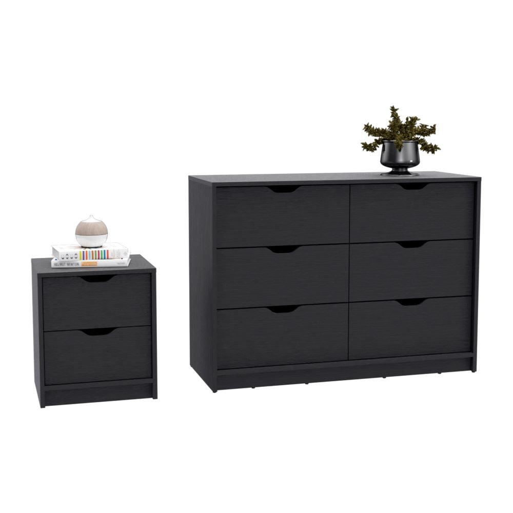 Bennett 2 Piece Bedroom Set, Nightstand + Dresser, Black Wengue Finish-1