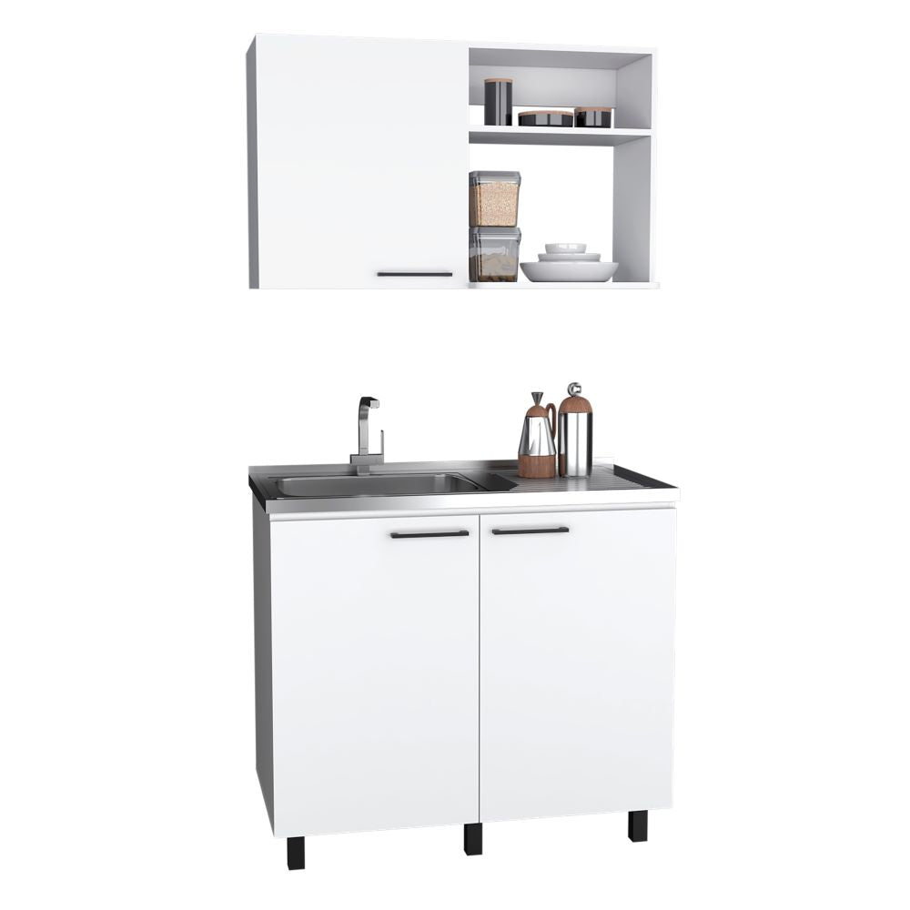 Alexandria 2 Piece Kitchen Set, Wall Cabinet + Utility Sink, White Finish-1