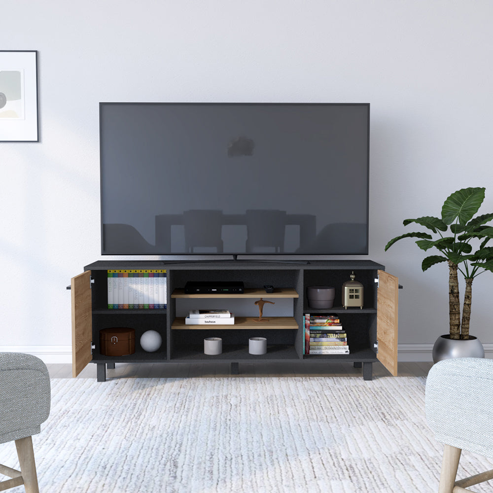 Tv Stand for TV´s up 55" Washington, Four Shelves, Black Wengue / Pine Finish-1