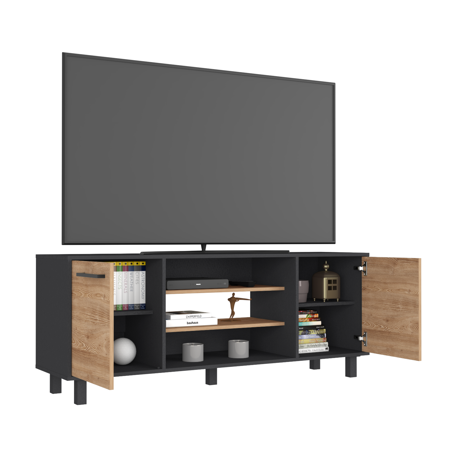 Tv Stand for TV´s up 55" Washington, Four Shelves, Black Wengue / Pine Finish-3