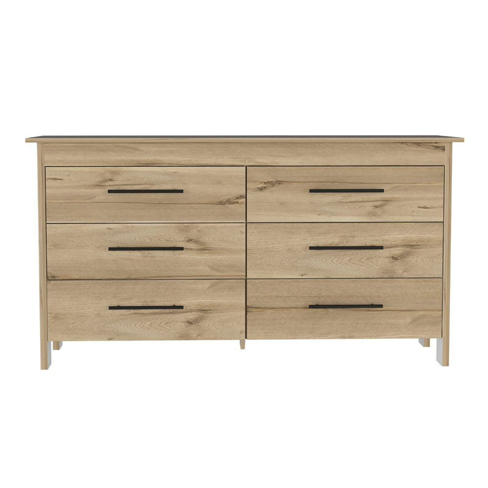 6 Drawer Double Dresser Wezz, Four Legs, Superior Top, Light Oak / White Finish-3