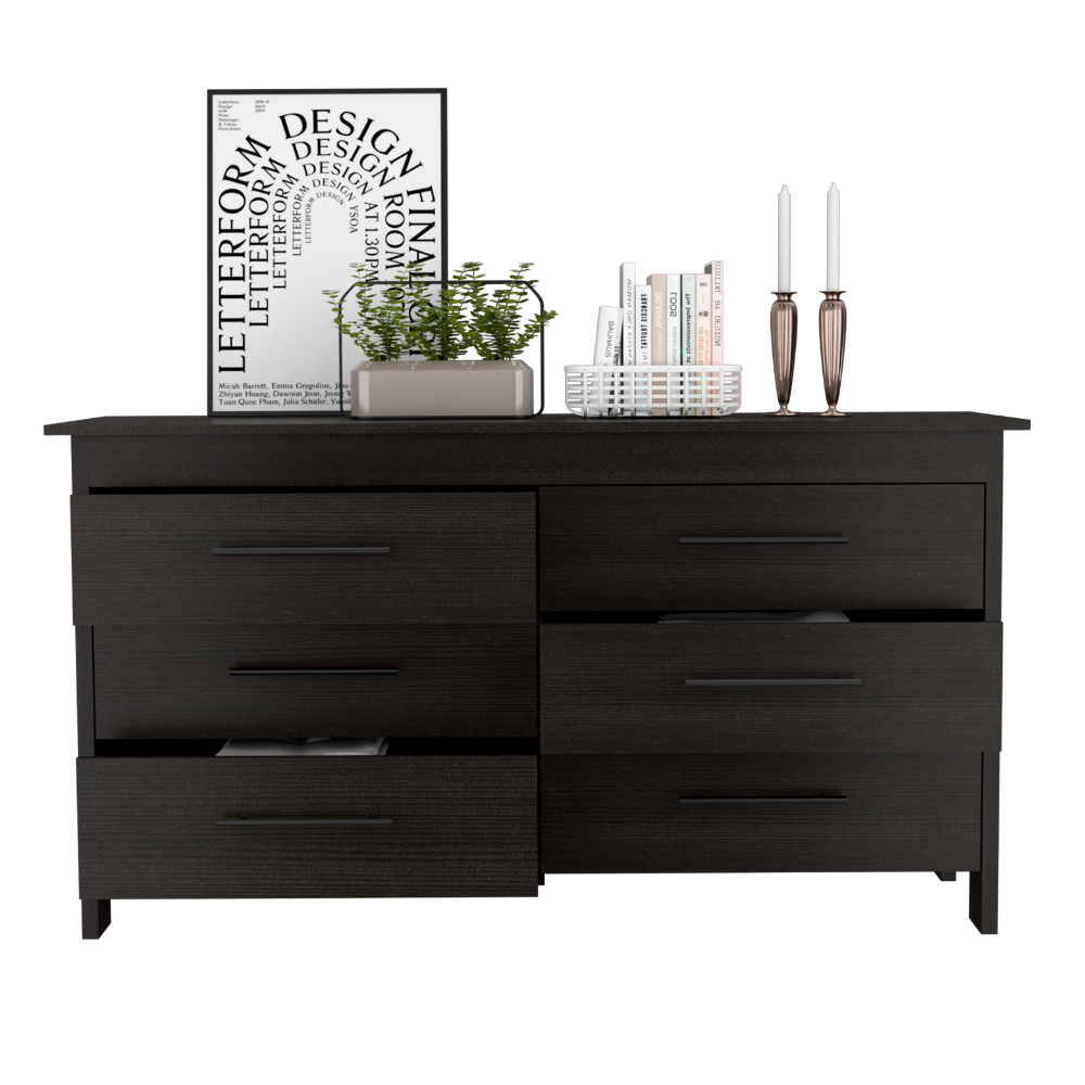 6 Drawer Double Dresser Wezz, Four Legs, Superior Top, Black Wengue Finish-2