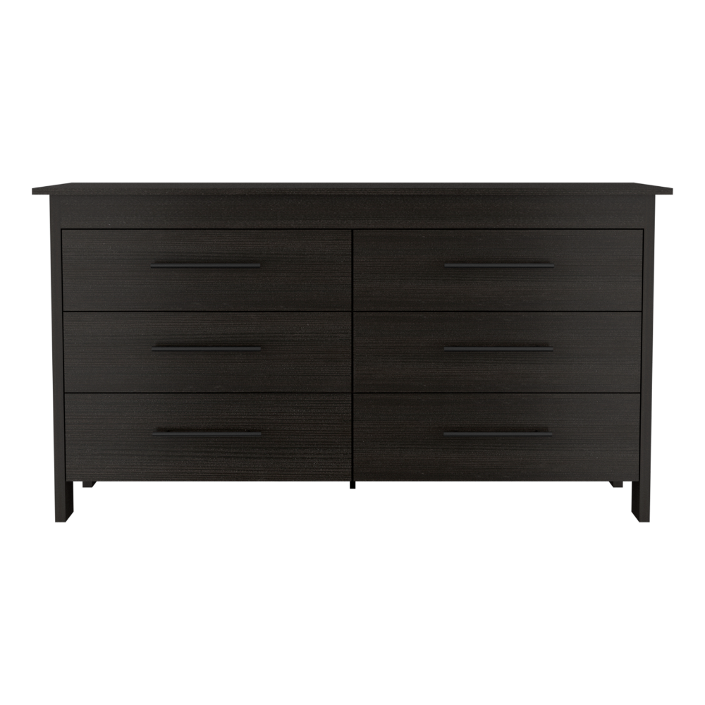 6 Drawer Double Dresser Wezz, Four Legs, Superior Top, Black Wengue Finish-3