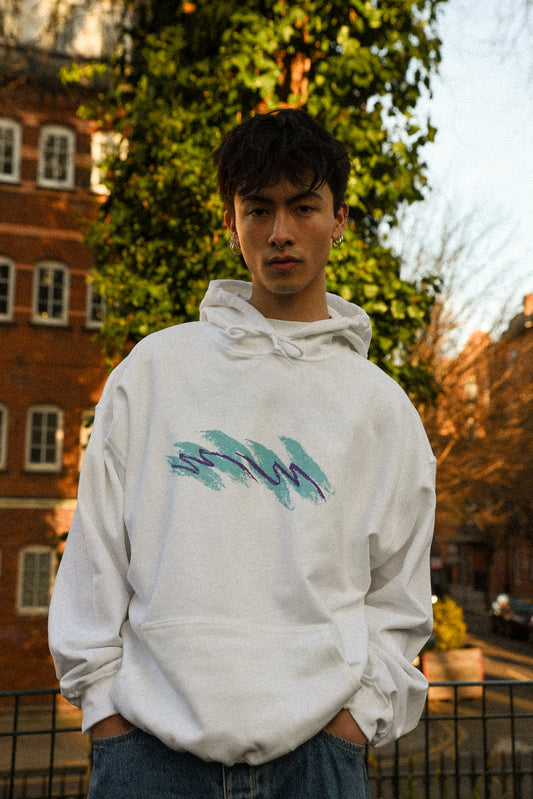 Hoodie in White with Jazz Cup Print-0