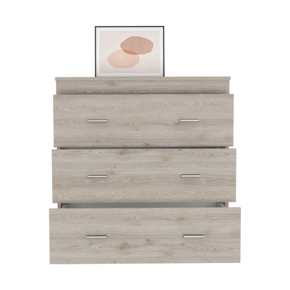 Three Drawer Dresser Whysk, Superior Top, Handles, Light Gray / White Finish-2