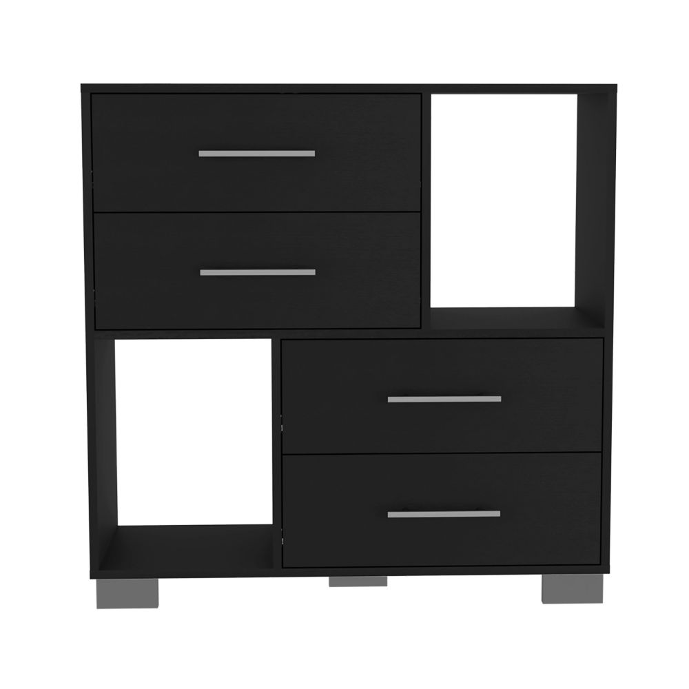 Dresser Hetzs, Four Drawers, Two Open Shelves, Black Wengue Finish-3