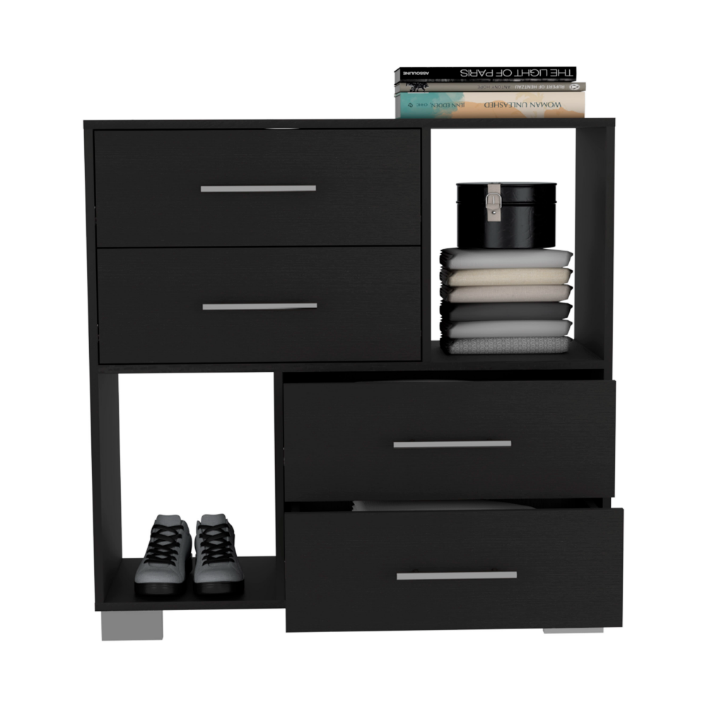 Dresser Hetzs, Four Drawers, Two Open Shelves, Black Wengue Finish-4