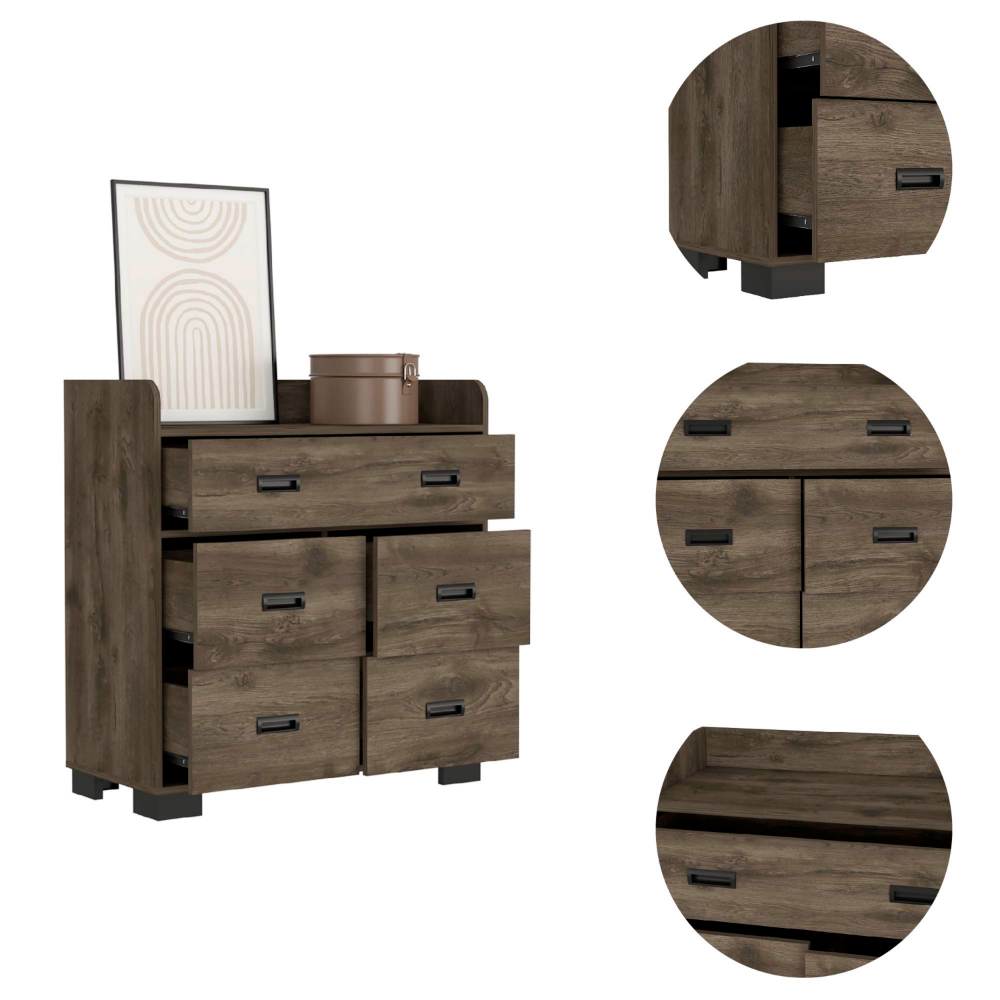 Dresser Wuuman, Four Drawers, Single Double Drawer, Dark Brown Finish-3