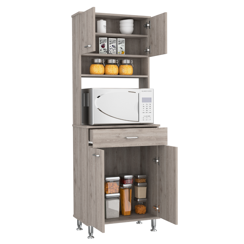 Pantry Piacenza, Two Double Door Cabinet, Light Gray Finish-4