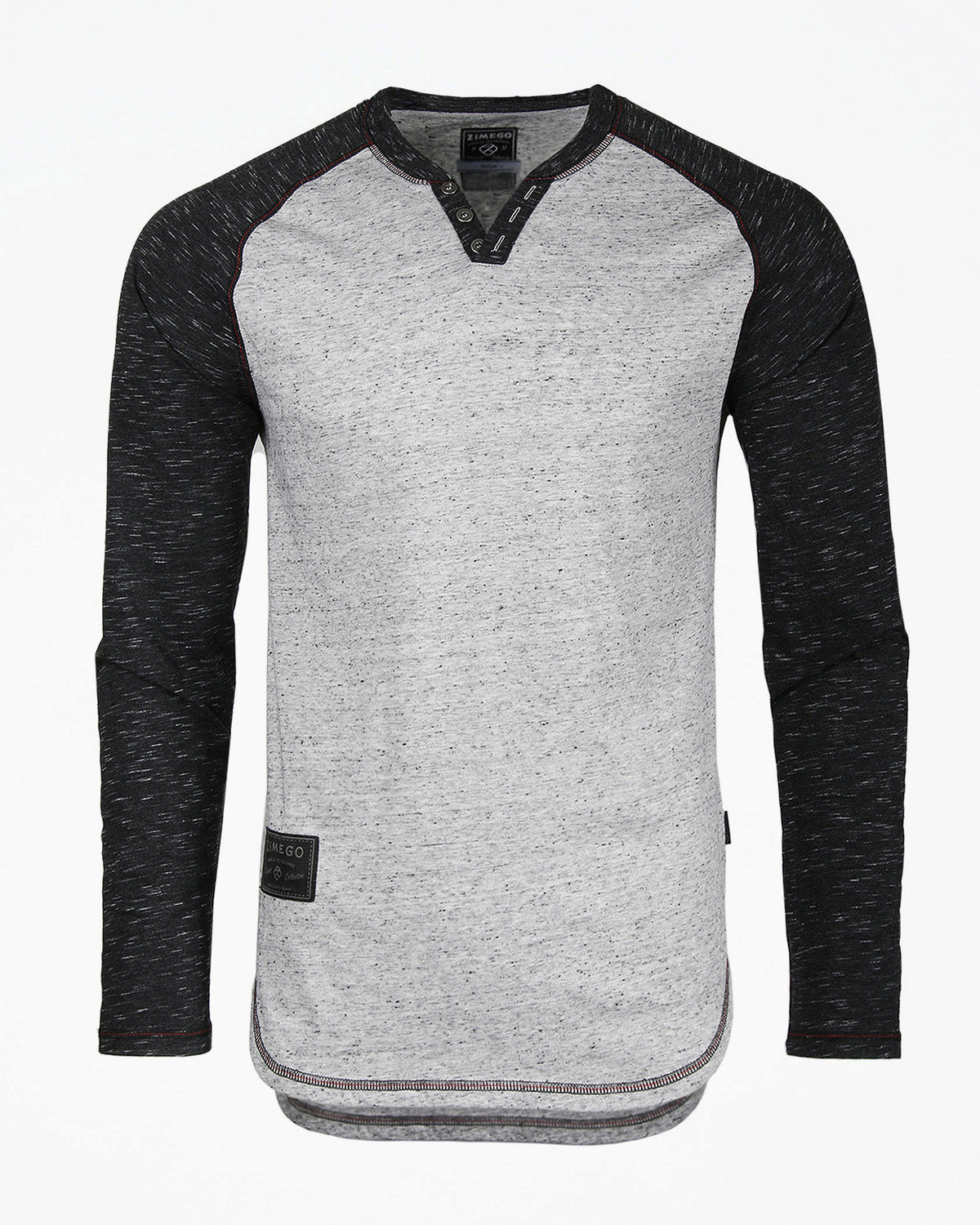 ZIMEGO Long Sleeve Contrast Raglan Henley V-Neck T-Shirts HEATHER DOT-0