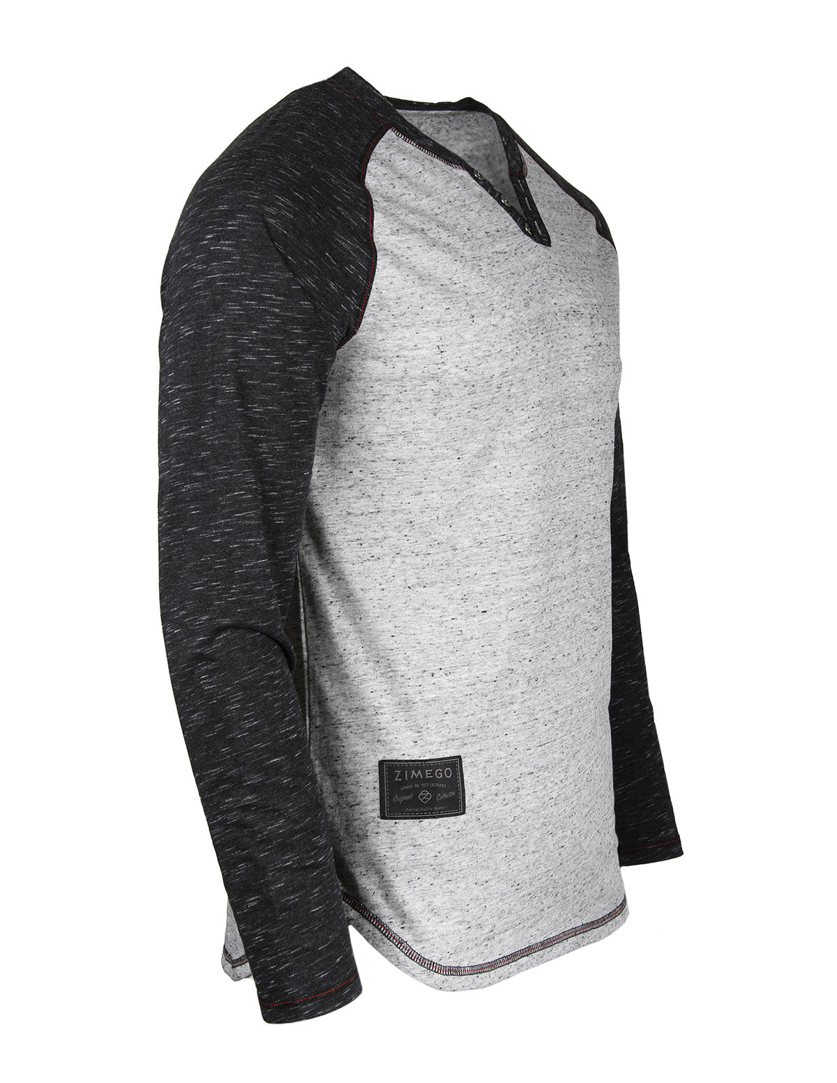 ZIMEGO Long Sleeve Contrast Raglan Henley V-Neck T-Shirts HEATHER DOT-1