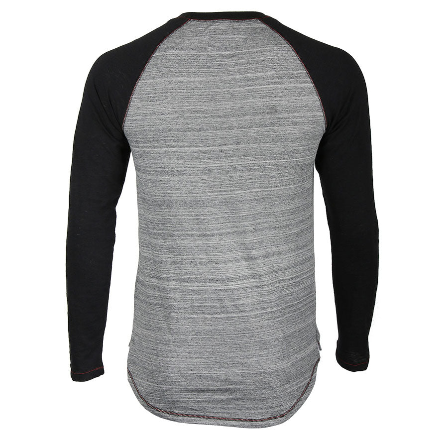 ZIMEGO Long Sleeve Contrast Raglan Henley V-Neck T-Shirts-2