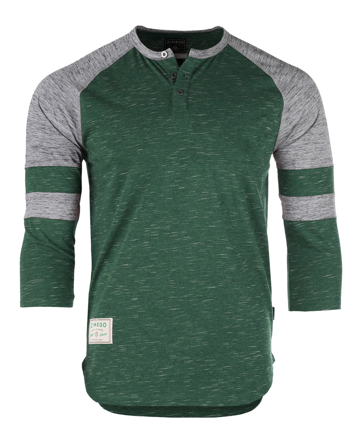 ZIMEGO Men's 3/4 Sleeve GREEN Baseball Football College Raglan Henley Athletic T-shirt-0