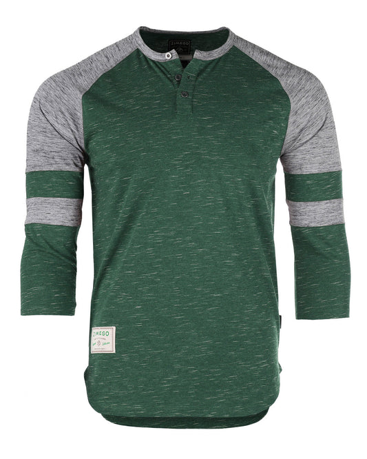 ZIMEGO Men's 3/4 Sleeve GREEN Baseball Football College Raglan Henley Athletic T-shirt-0