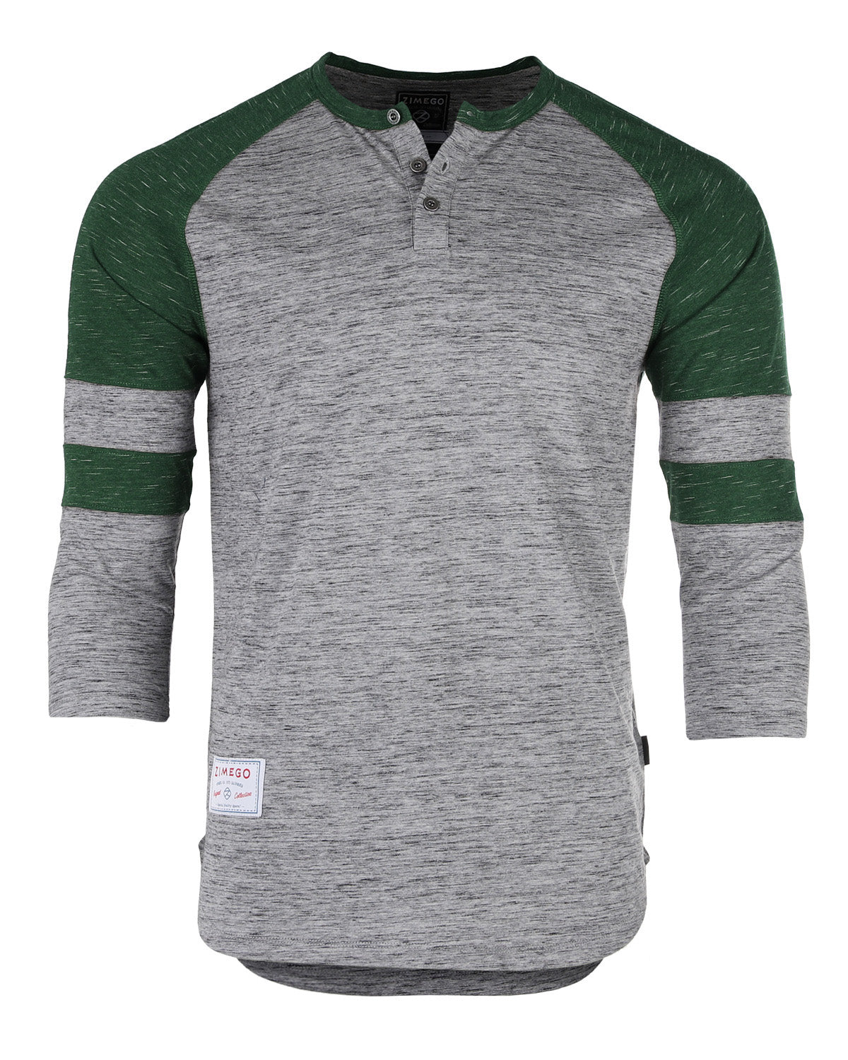 ZIMEGO Men's 3/4 Sleeve GREEN Baseball Football College Raglan Henley Athletic T-shirt-1