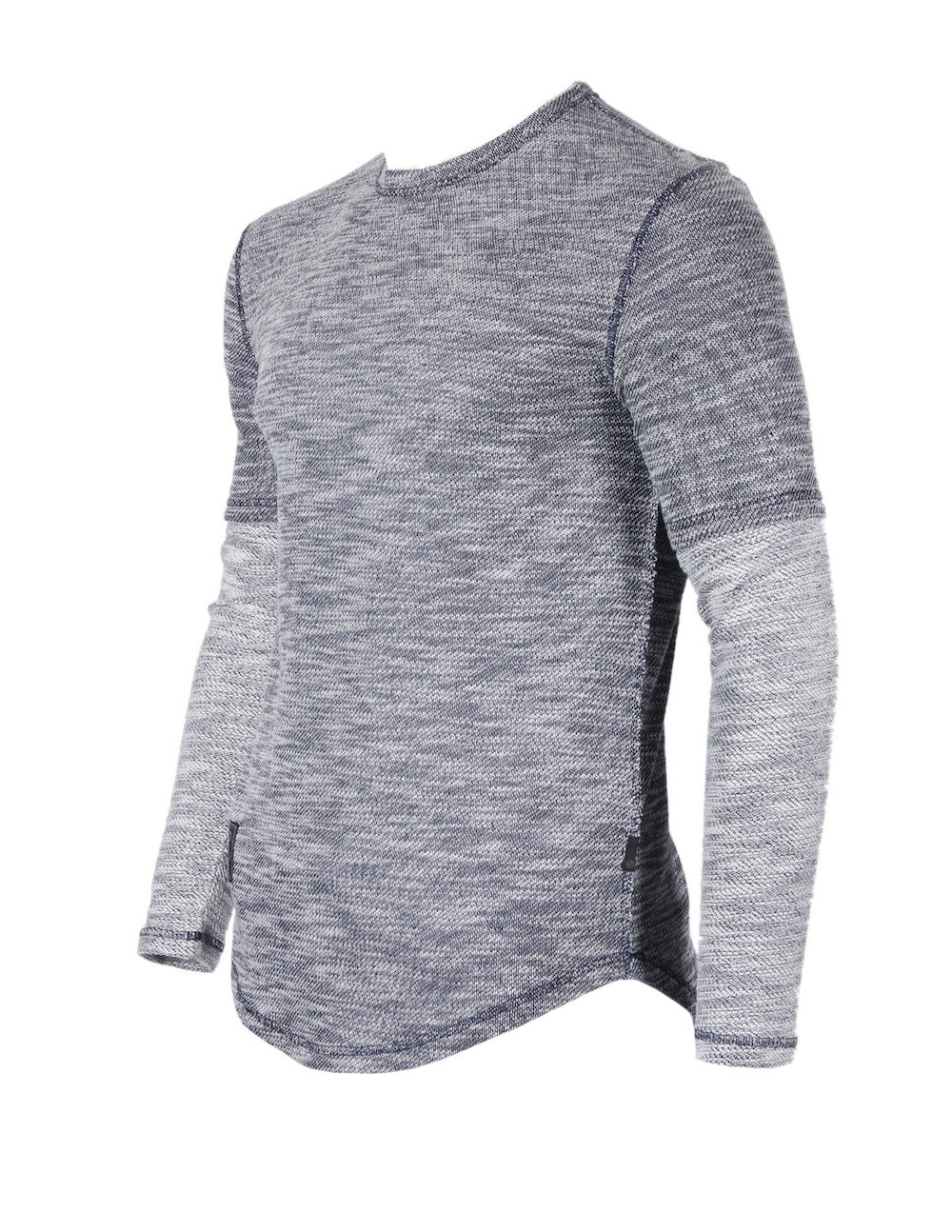 Zimego Men's Casual Knitted Contrast Layered Long Sleeve Round Bottom T-Shirts-1