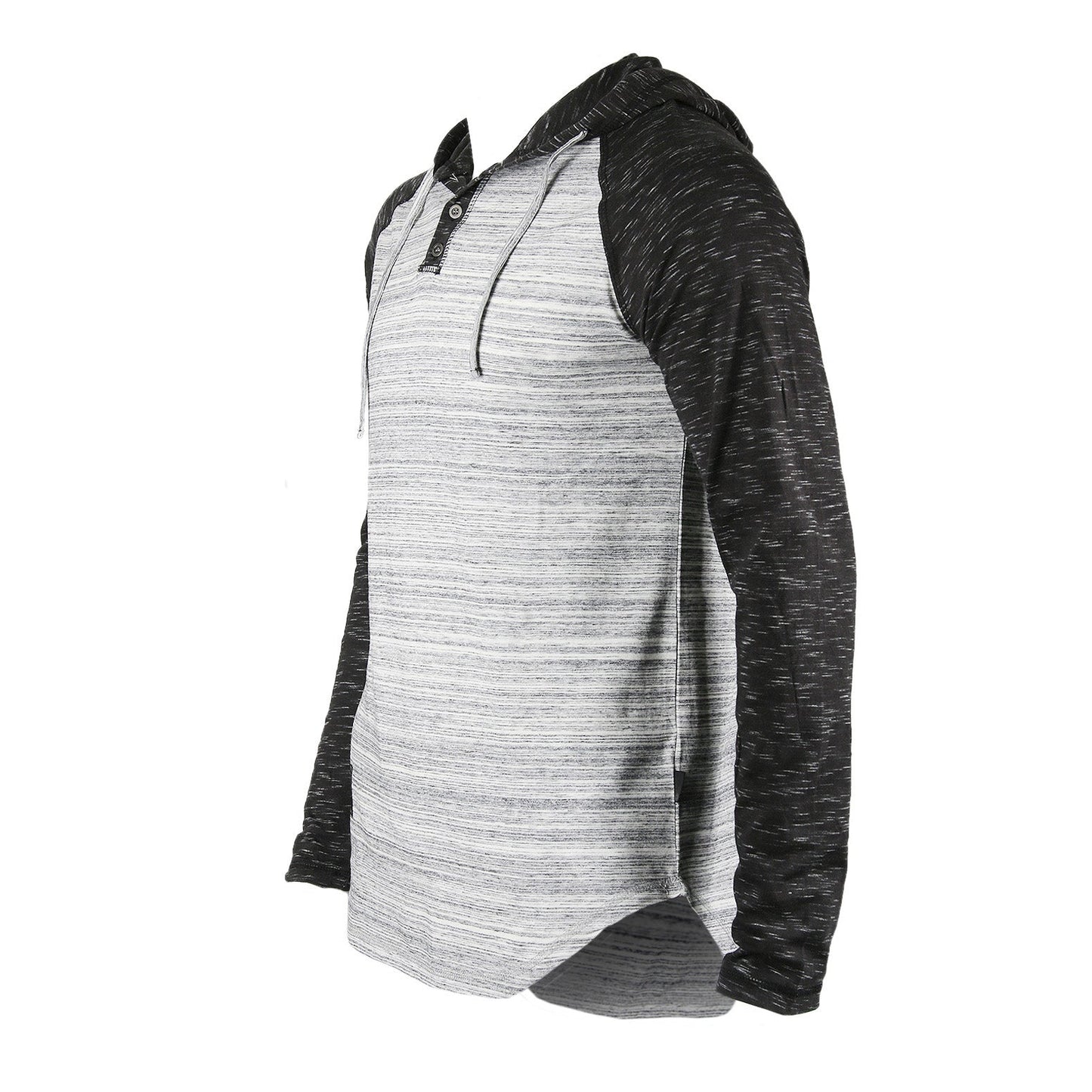 ZIMEGO Long Sleeve Raglan Henley Round Bottom Hood T-Shirts - Space Grey-2