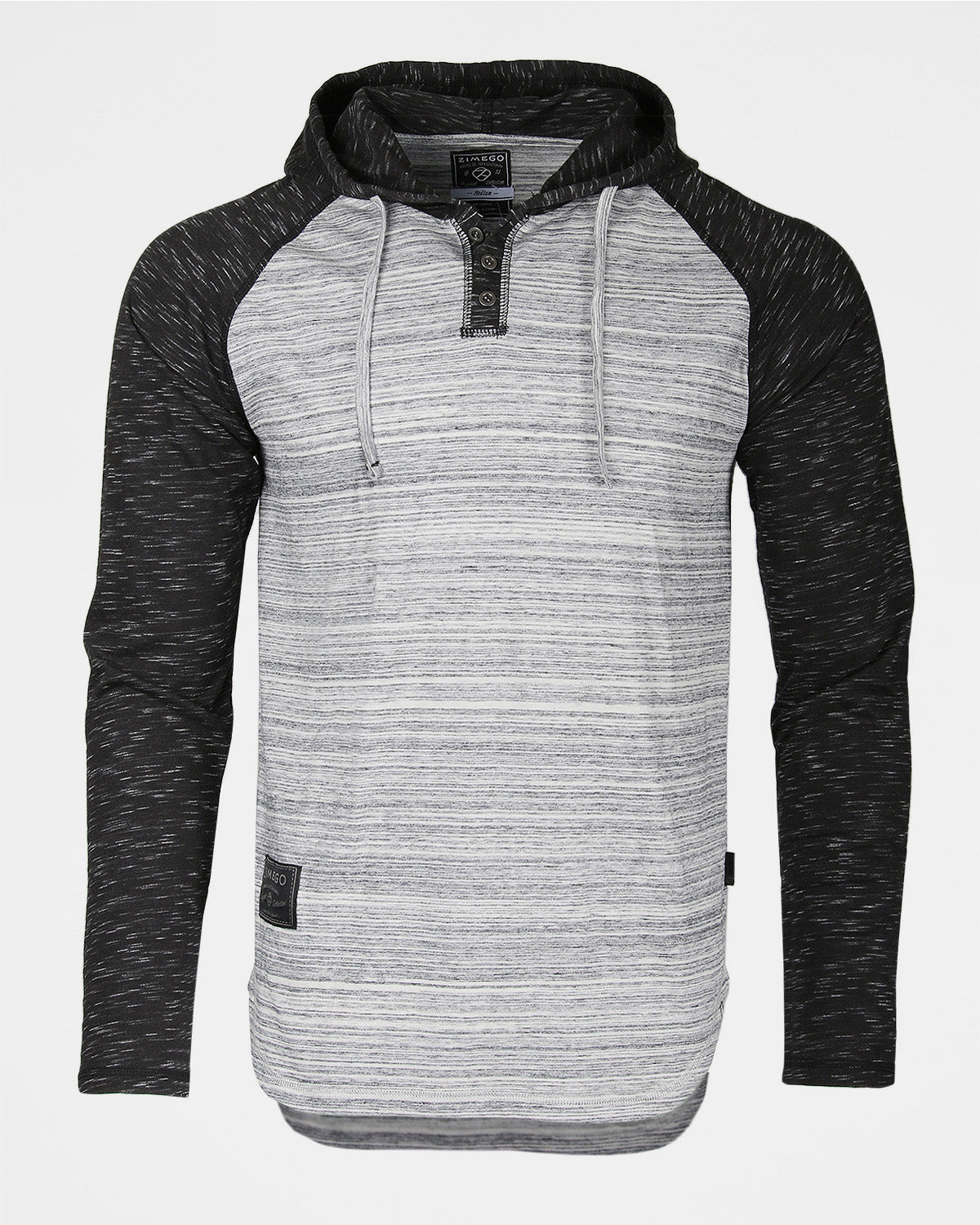 ZIMEGO Long Sleeve Raglan Henley Round Bottom Hood T-Shirts - Space Grey-0