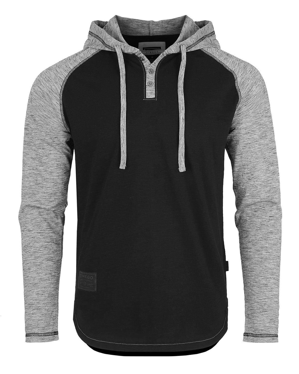 ZIMEGO Long Sleeve Raglan Henley Round Bottom Hood T-Shirts - WHITE/BLK-5