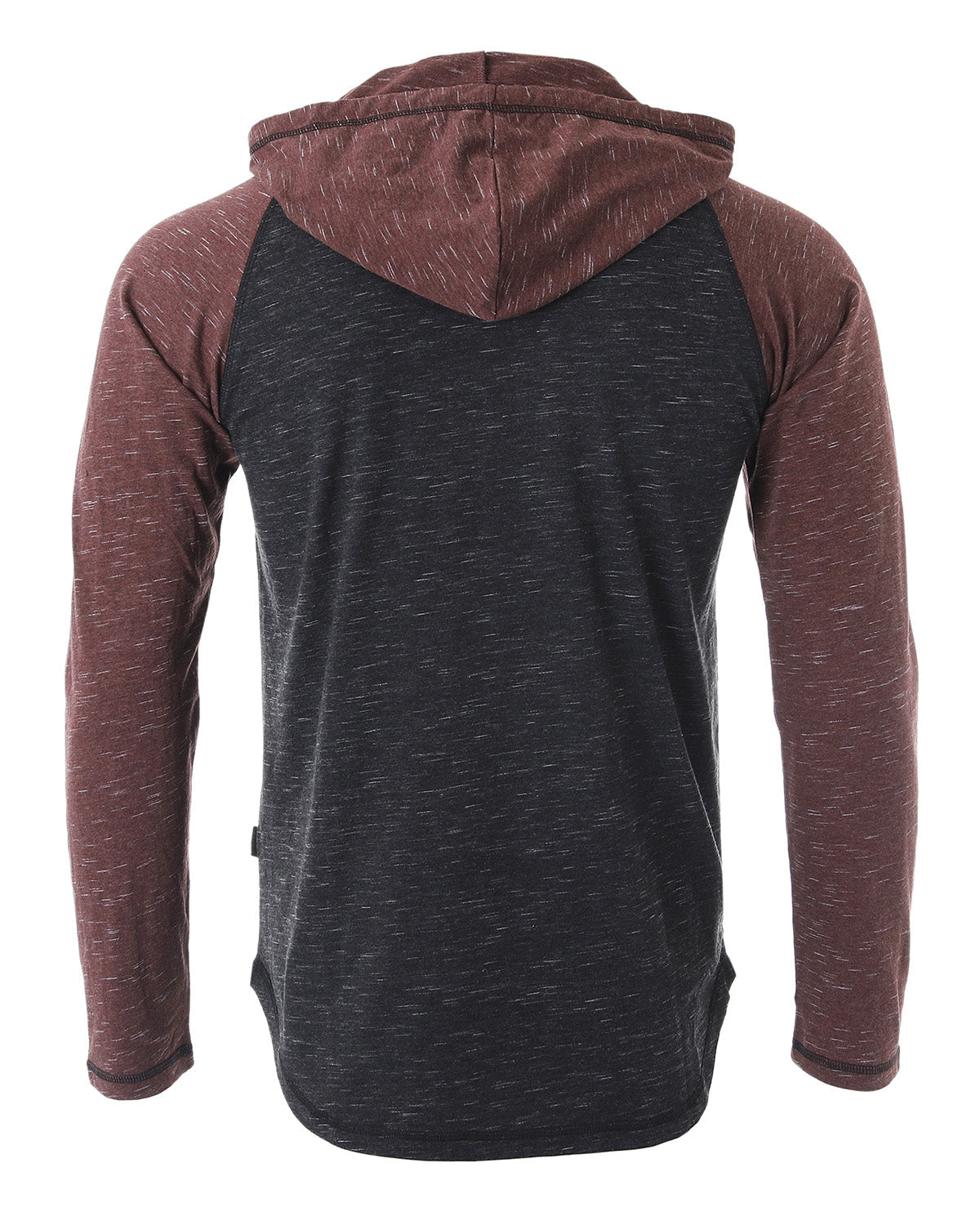 ZIMEGO Long Sleeve Raglan Henley Round Bottom Hood T-Shirts - BLACK / MAROON-3