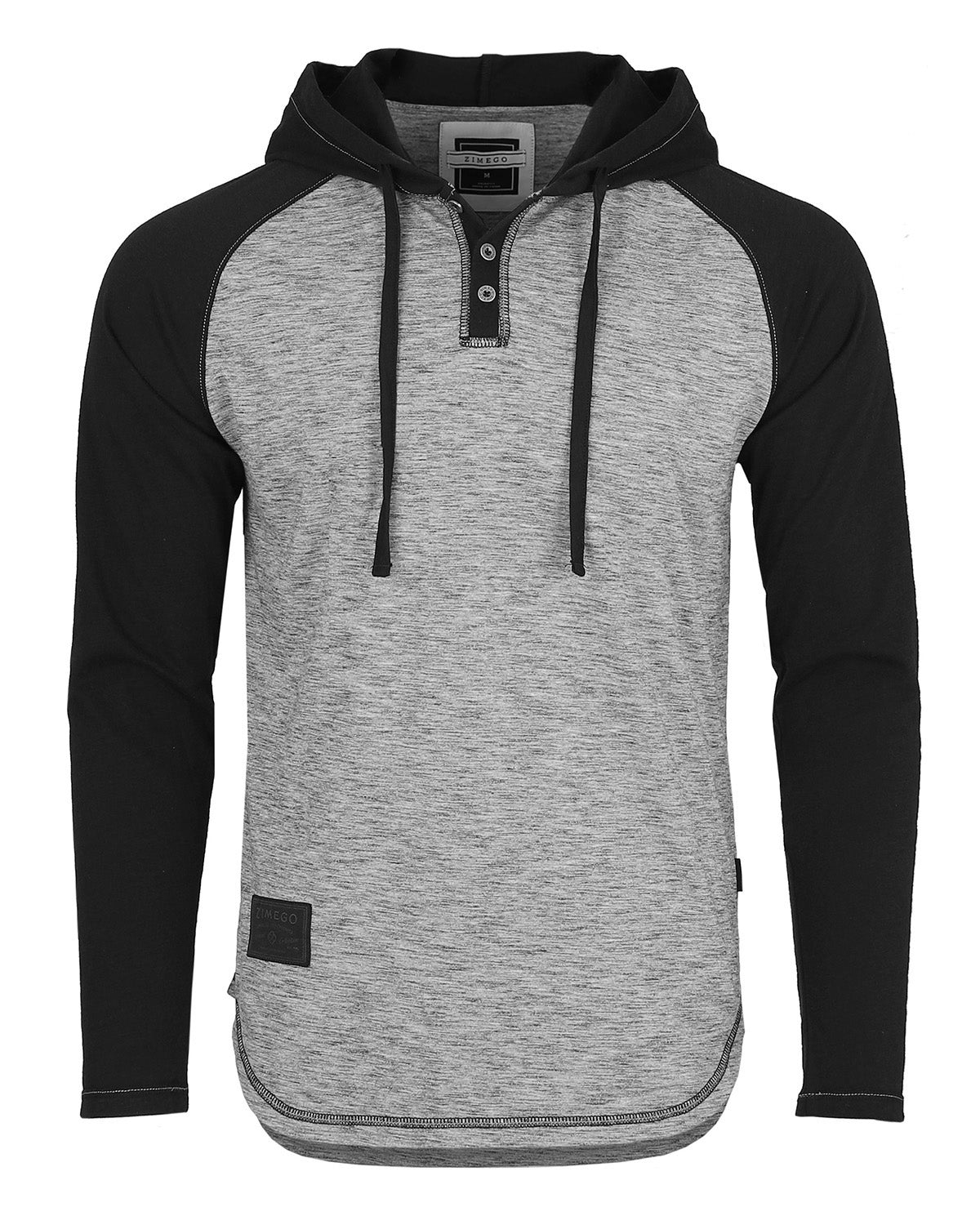 ZIMEGO Long Sleeve Raglan Henley Round Bottom Hood T-Shirts - WHITE/BLK-6