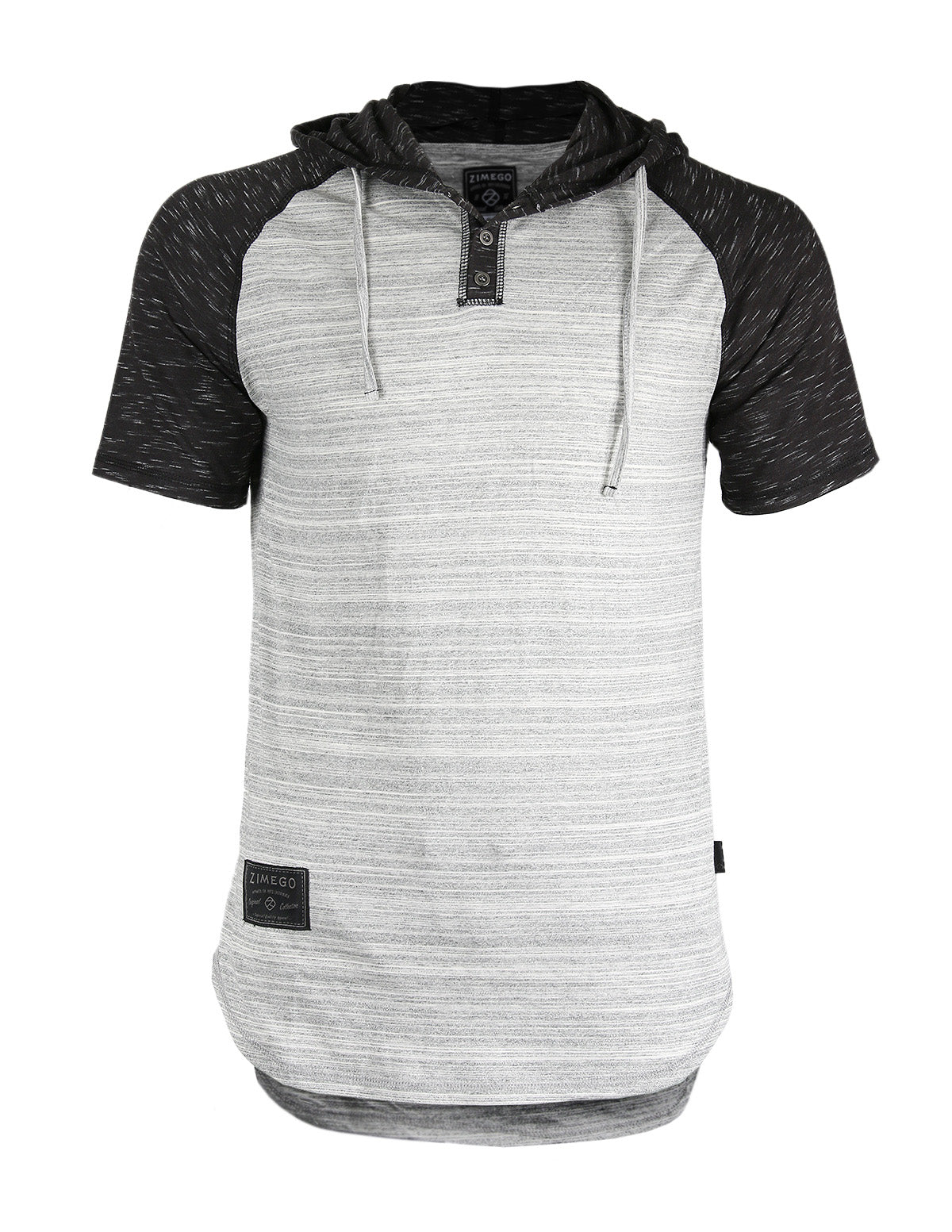 Zimego Short Sleeve Raglan Henley Hoodie Round Bottom Semi Longline T-Shirt-0