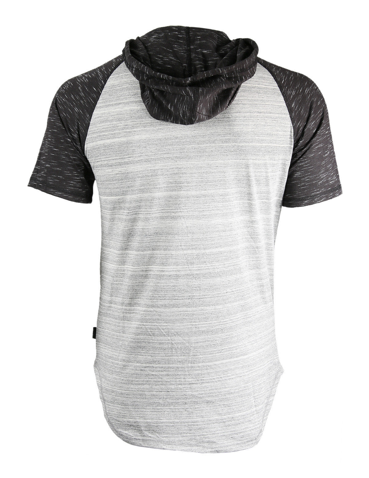 Zimego Short Sleeve Raglan Henley Hoodie Round Bottom Semi Longline T-Shirt-2