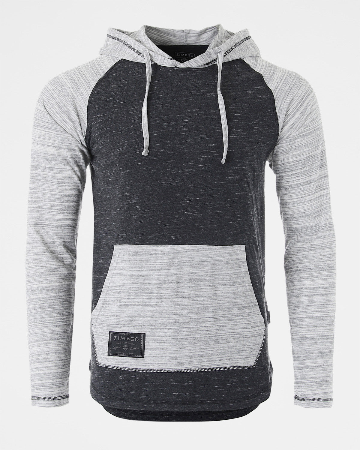 ZIMEGO Long Sleeve Raglan Henley Round Bottom Hood T-Shirts - BLACK / GREY-0