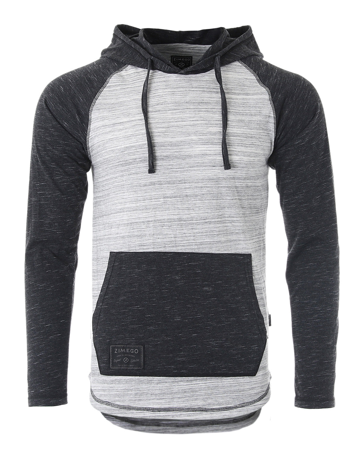 ZIMEGO Long Sleeve Raglan Henley Round Bottom Hood T-Shirts - GREY / BLACK-1