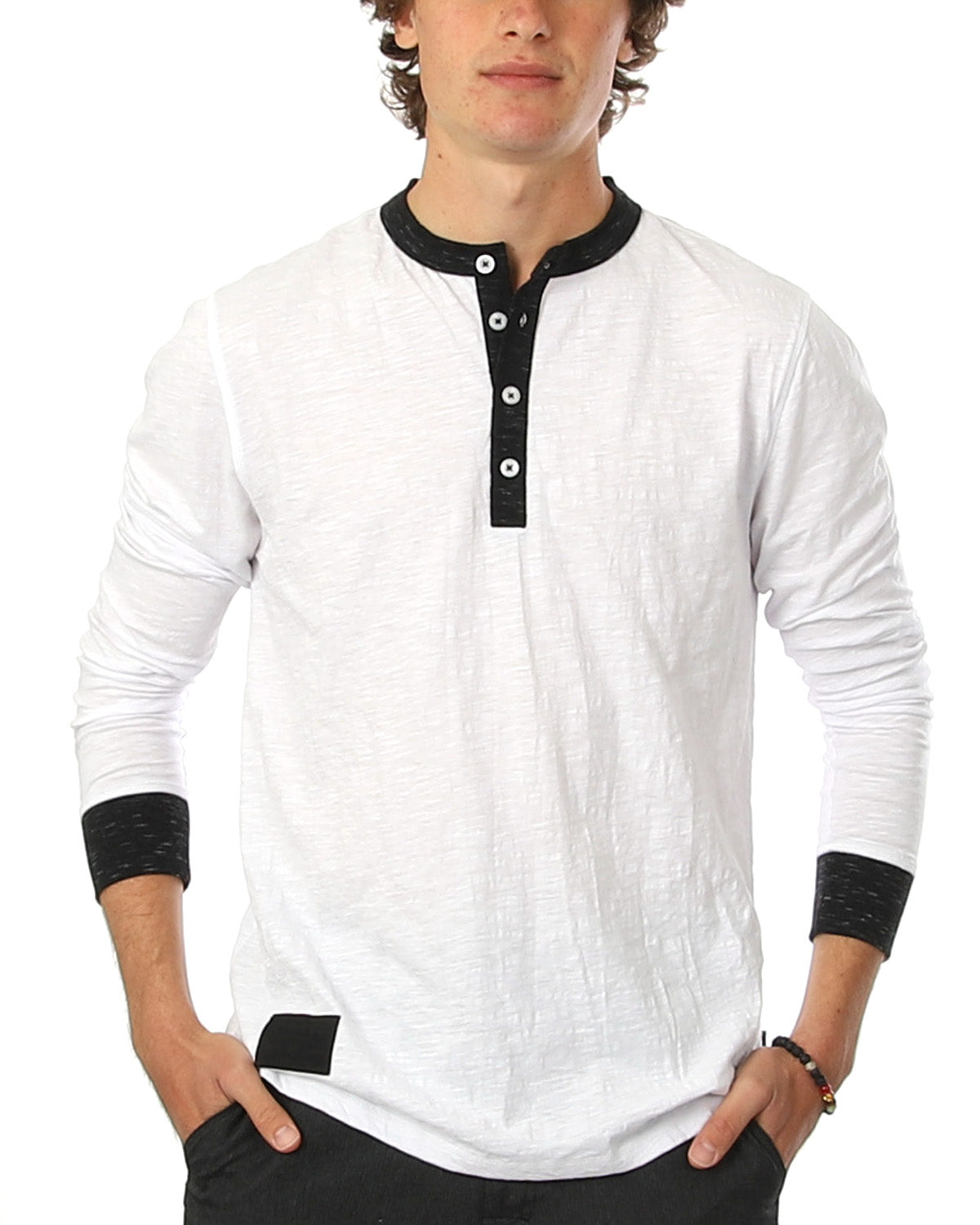 ZIMEGO Men's Long Sleeve Contrast Button Placket Neck Cuffs Casual Henley Shirts-7