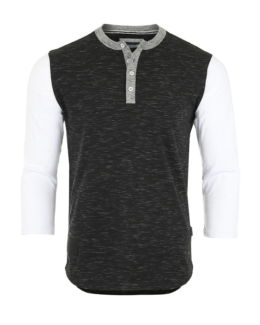 ZIMEGO Men's 3/4 Sleeve Black & White Baseball Henley – Casual Athletic Button Crewneck Shirts-0