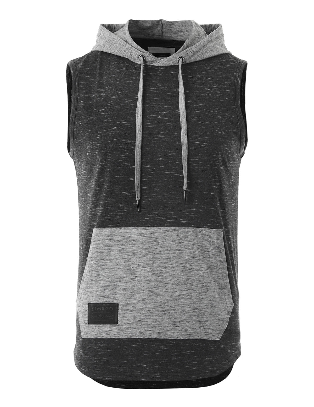 ZIMEGO Men's Color Block Sleeveless Pullover Kangaroo Pocket Workout Hooded Tank - 051-5