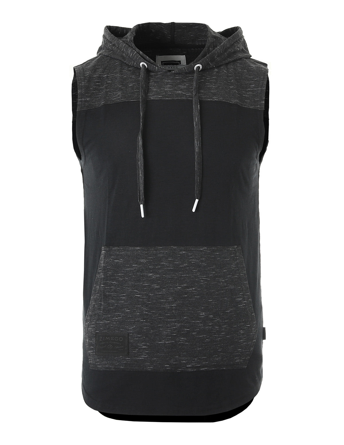 ZIMEGO Men's Color Block Sleeveless Pullover Kangaroo Pocket Workout Hooded Tank - 051-2