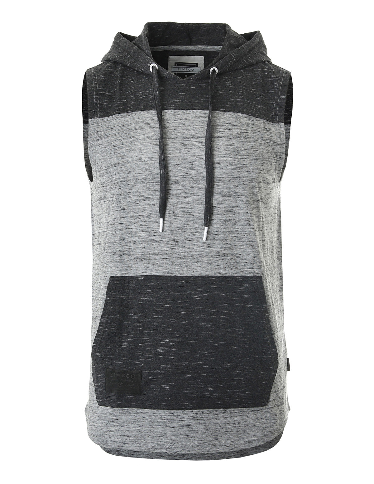 ZIMEGO Men's Color Block Sleeveless Pullover Kangaroo Pocket Workout Hooded Tank - 051-1